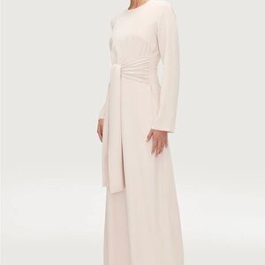 Gray Ruched Wrap Dress with Bishop Sleeves